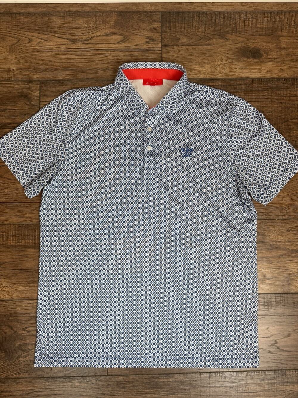 Redvanly Performance Polo Shirt Golf Blue Floral Mens Short Sleeve Large
